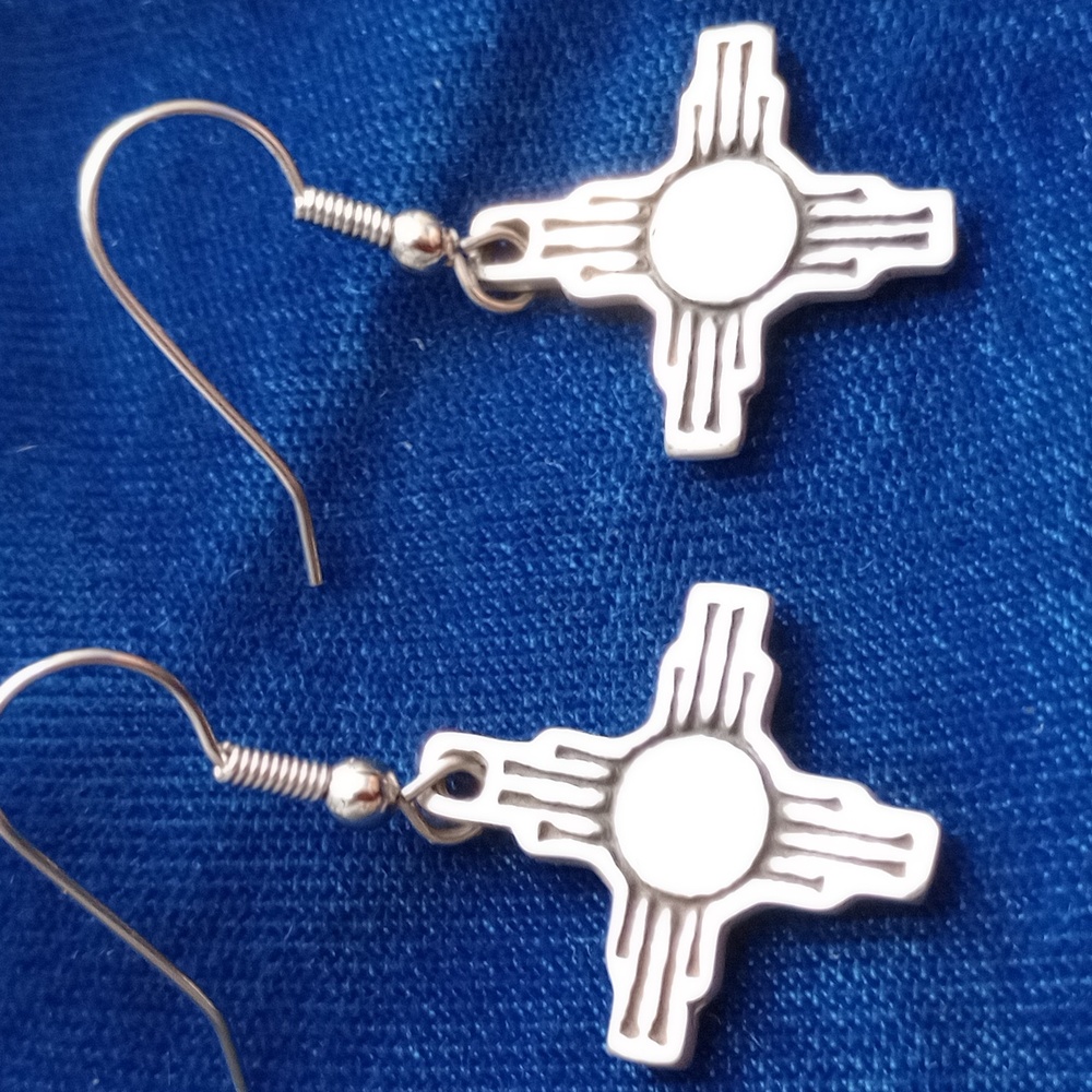 Sterling Silver Zia Cross Dangle Earrings